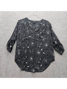 Torrid Harper Black Star Moon Blouse Size 1 14W 3/4 Sleeve Whimsy Fairygoth